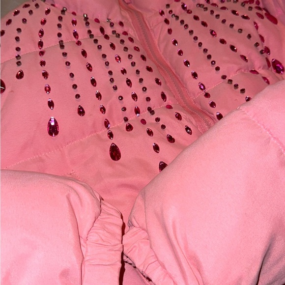 Pink Puffer Jacket with Rhinestone Design - Picture 2 of 4